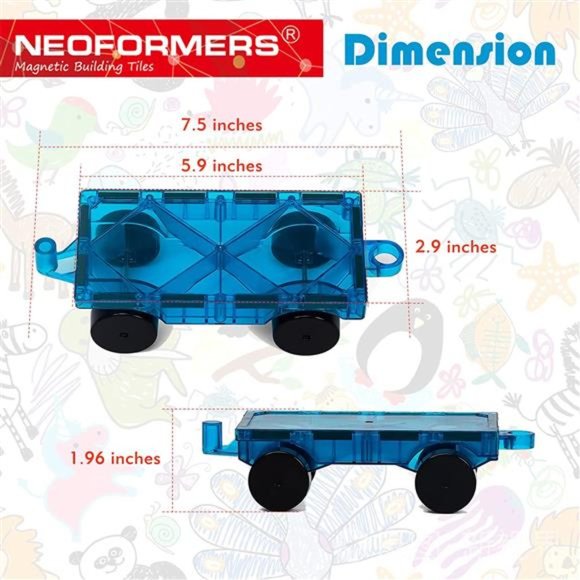 2 Piece Magnetic Tiles Car Set Truck Kit Toy NIB - Picture 5 of 6